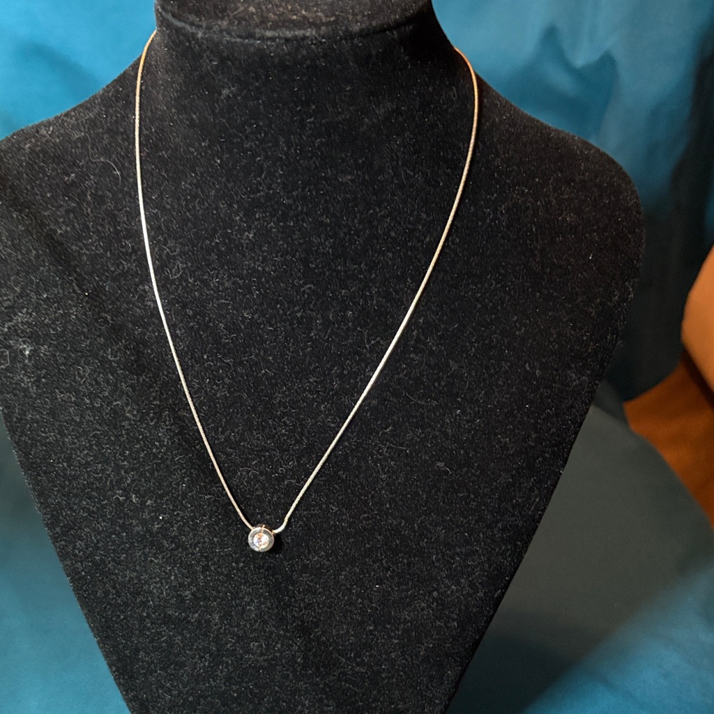 Elegant Silver Necklace With Crystal Pendant By Tommy Hilfiger. Ht Tag On Neckla